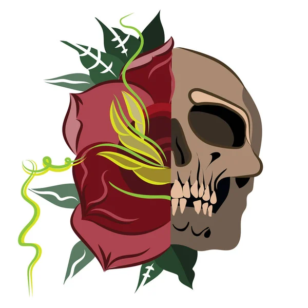 Skull Rose Flower Vintage Design Vector — Stock Vector