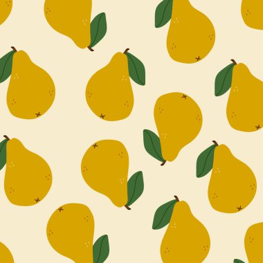 Armutlar. Taze lezzetli meyveler. El çizimi renkli Vektör çizimleri. Arka plan, duvar kağıdı. Tekstil Yazdırma veya Paket Kağıdı için