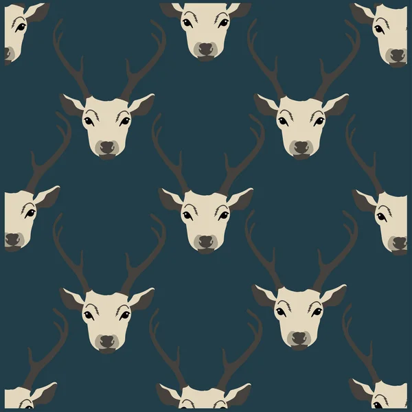 Seamless Pattern Deer Heads Romantic Background Nature Wildlife Animal Dark — Stockvektor