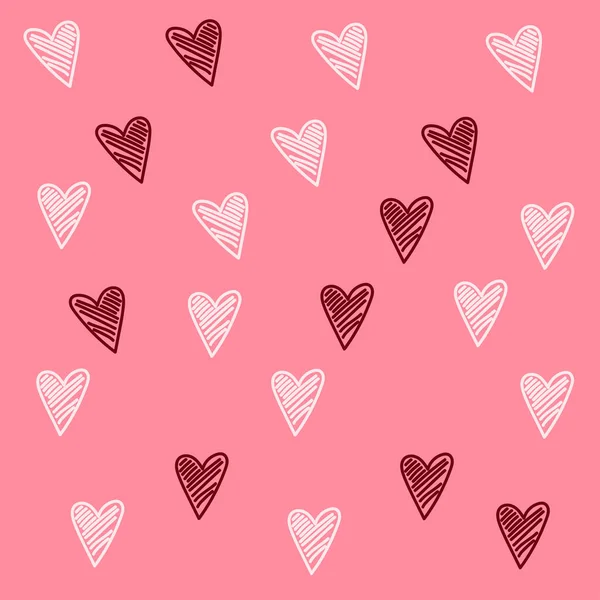 ピンクのヴィンテージの背景 愛に満ちている バレンタインの心ロマンチックなベクトル手描きのイラスト 輪郭のスケッチ ベクトル — ストックベクタ
