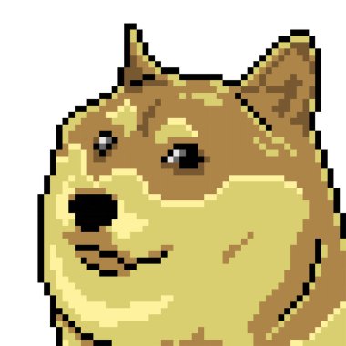 Dogecoin doge şifrelemesi beyaz arka planda, piksellerde izole edildi. vektör illüstrasyonu
