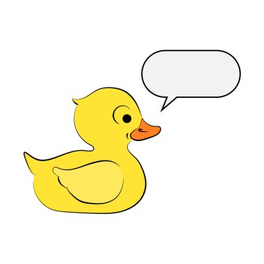 Yellow duck, speech bubble. Vector