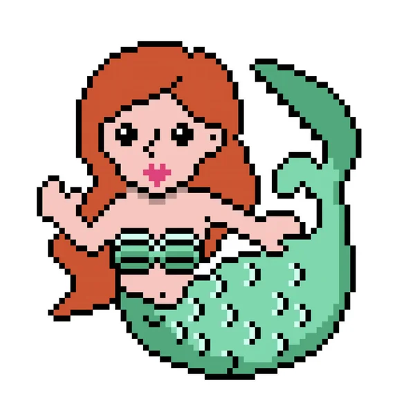 Cute Cartoon Mermaid Pixel Design Vector —  Vetores de Stock