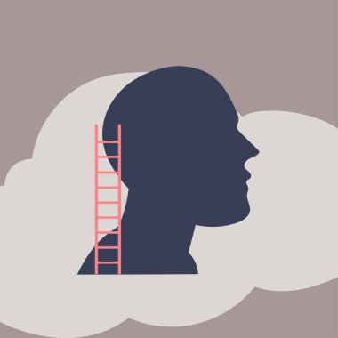 Knowledge or education as intelligence mind experience  concept. Information base as book library in head vector illustration. Brain and mind training with smart literature reading or study