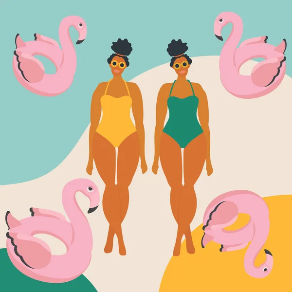 Vetor Abstrato Cartão Ilustração Hora Verão Com Pin Mulheres Refrigeração —  Vetores de Stock