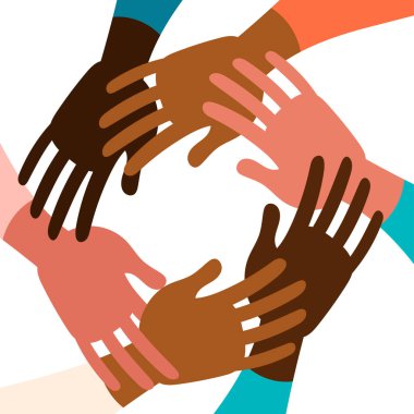 Reusable hands form a circle with space to copy inside. The concept of charity, sisterhood, society, support, healthy lifestyle, compassion, love, peace. Vector illustration for Valentine's Day