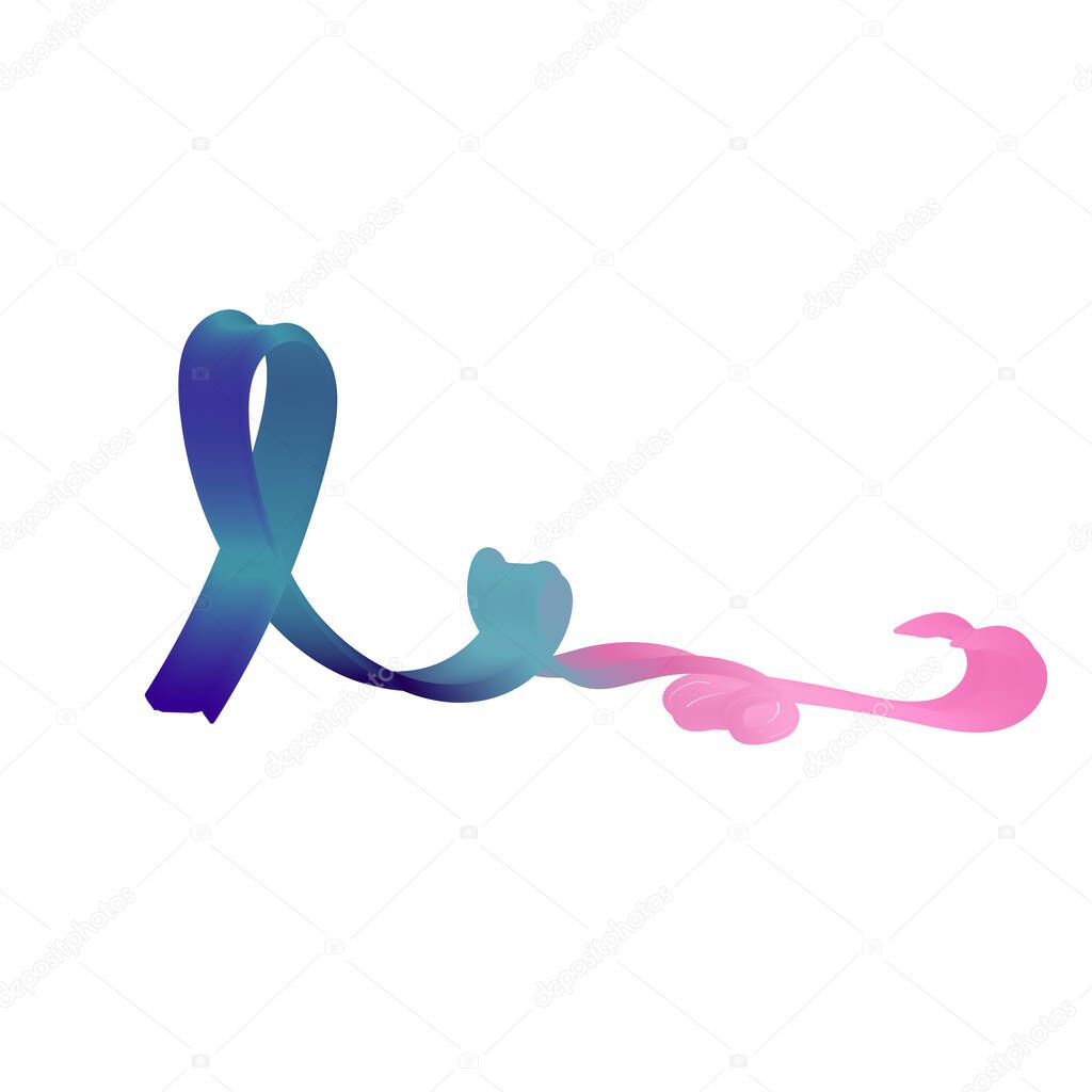 Thyroid Cancer Awareness Calligraphy Poster Design. Realistic Teal and Pink and Blue Ribbon. Vector Illustration