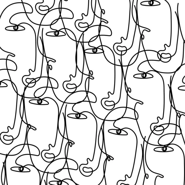 Dibujo Continuo Caras Patrón Moda Moderna Estilo Estético Abstracto Minimalista — Vector de stock