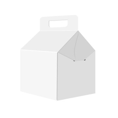 Fast Food Menü, Hediye ya da diğer ürünler için karton kutu taşıyordu. Beyaz arka planda izole edilmiş bir resim. Şablonu Tasarımına Hazırla. Vektör