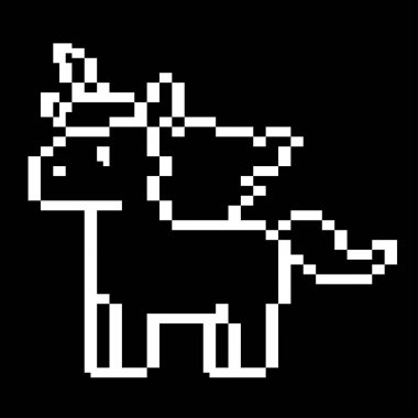 Tek boynuzlu at olan oyun pikseli sanat eserleri. Vektör