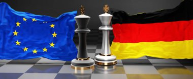 AB Avrupa Almanya zirvesi, mücadele veya bu iki ülke arasında ulusal bayraklarla oynanan bir satranç oyunu ve 3D illüstrasyonla sembolize edilen siyasi meseleleri çözmeyi amaçlayan bir engel