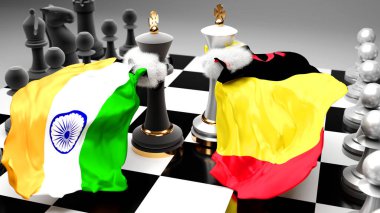 Hindistan 'da bir ticaret anlaşması veya ulusal bayraklarla oynanan bir satranç oyunuyla sembolize edilen egemenliği hedefleyen bu iki ülke arasında Belçika krizi, çatışma, çatışma ve tartışma