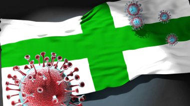 Zejtun 'da Covid - Coronavirus bu şehirdeki virüs salgınıyla mücadele sembolü olarak Zejtun' un şehir bayrağına saldırıyor.