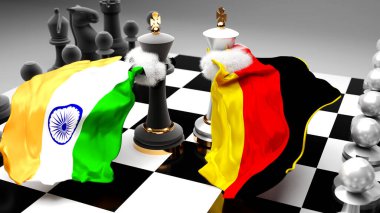 Hindistan Almanya 'da bir ticaret anlaşması veya ulusal bayraklarla oynanan bir satranç oyunuyla sembolize edilen egemenliği hedefleyen iki ülke arasındaki kriz, çatışma, çatışma ve tartışma