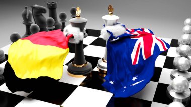 Belçika 'da bir ticaret anlaşması veya ulusal bayraklarla oynanan bir satranç oyunuyla sembolize edilen egemenliği hedefleyen iki ülke arasındaki kriz, çatışma, çatışma ve tartışma