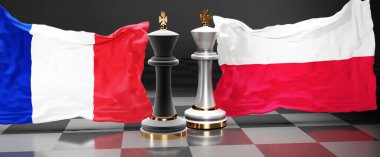 Fransa Polonya zirvesi, savaş veya siyasi meseleleri çözmeyi amaçlayan bu iki ülke arasında ulusal bayraklı bir satranç oyunu, 3D illüstrasyonla sembolize edilen bir duruş