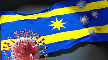 Zlin 'deki Covid - Coronavirus bu şehirdeki virüs salgınıyla mücadele sembolü olarak Zlin' in bir şehir bayrağına saldırıyor.