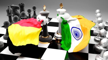 Belçika 'da bir ticaret anlaşması veya ulusal bayraklarla oynanan bir satranç oyunuyla sembolize edilen egemenliği hedefleyen iki ülke arasındaki kriz, çatışma, çatışma ve tartışma