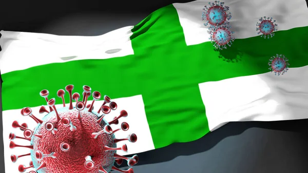 Zejtun 'da Covid - Coronavirus bu şehirdeki virüs salgınıyla mücadele sembolü olarak Zejtun' un şehir bayrağına saldırıyor.