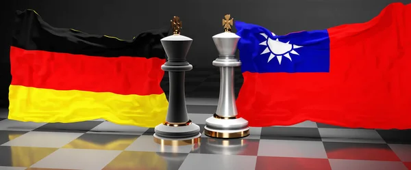 Germany Taiwan summit, fight or a stand off between those two countries that aims at solving political issues, symbolized by a chess game with national flags, 3d illustration