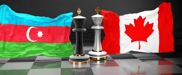 Azerbaijan Canada summit, fight or a stand off between those two countries that aims at solving political issues, symbolized by a chess game with national flags, 3d illustration