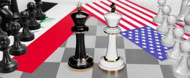 Irak ve ABD arasında bir ticaret anlaşması ve ulusal bayraklarla oynanan bir satranç oyunuyla sembolize edilen egemenliği hedefleyen bu iki ülke arasında çatışma, çatışma, kriz ve tartışma