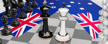 Yeni Zelanda ve Avustralya arasında bir ticaret anlaşması ve ulusal bayraklarla oynanan bir satranç oyunuyla sembolize edilen egemenliği hedefleyen iki ülke arasında çatışma, çatışma, kriz ve tartışma