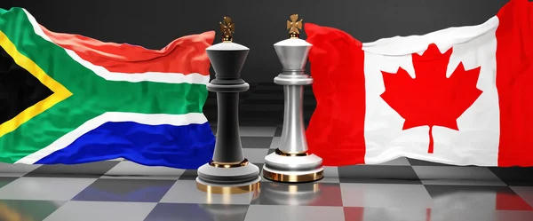 South Africa Canada summit, fight or a stand off between those two countries that aims at solving political issues, symbolized by a chess game with national flags, 3d illustration