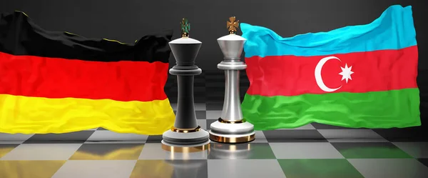 Germany Azerbaijan summit, fight or a stand off between those two countries that aims at solving political issues, symbolized by a chess game with national flags, 3d illustration