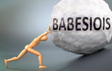 Babesiois - bu durumun tasviri, izlenimi ve sunumu, 3d illüstrasyon olan Babesiois ile uğraşırken ağır yükü sembolize eden ahşap bir model gösterildi.