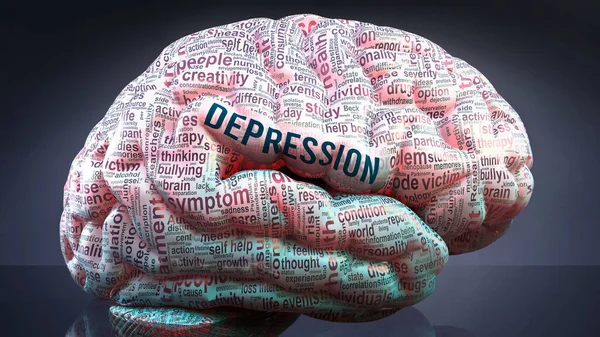 Депресія Мозку Людини Сотні Важливих Термінів Пов Язаних Депресією Спроектованих — стокове фото