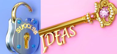 Fikirler başarının anahtarıdır - iş, iş, aile ya da hayatta kazanmak için fikirlere odaklanmanız gerekir, zaferlere giden kapıları açar ve gerçekten istediğinizi elde edersiniz, 3d illüstrasyon