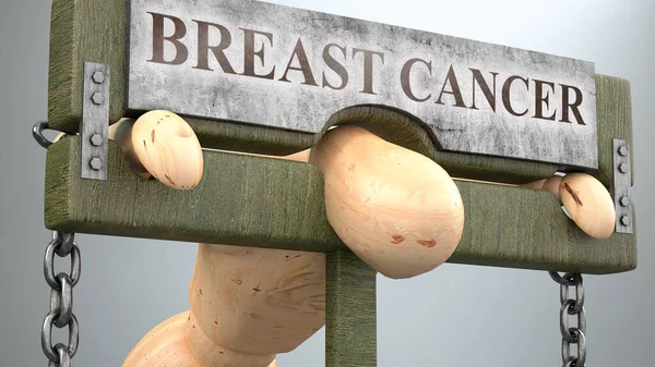 乳がんの影響と社会的影響は 乳がんが人間の健康へ与える影響とそれが生命を生み出す重要性と負担を表現するための原理図として示されています — ストック写真