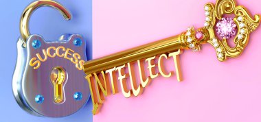 Zeka başarının anahtarıdır - iş, iş, aile ya da hayatta kazanmak için zekaya odaklanmanız gerekir, zaferlere giden kapıları açar ve gerçekten istediğinizi elde edersiniz, 3d illüstrasyon