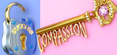 Merhamet başarının anahtarıdır - işinizde, işinizde, ailenizde ya da hayatınızda kazanmak için Şefkat 'e odaklanmanız gerekir, zaferlere giden kapıları açar ve gerçekten istediğinizi elde edersiniz, 3d illüstrasyon