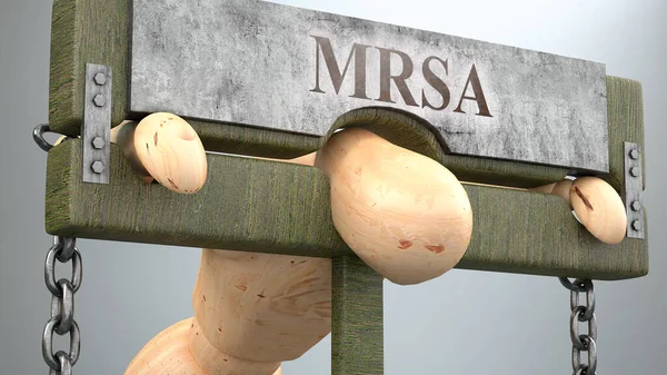 Mrsa Impact Social Influence Shown Figure Pillory Depict Mrsa Effect — Stock Photo, Image