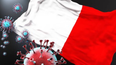 Bari ve covid salgını. Virüs Bari bayrağına saldırıyor. Bu şehirdeki virüs salgınıyla mücadele sembolü olarak.
