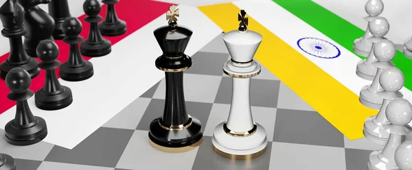 波兰和印度 这两个国家之间的对话 对话或对抗 表现为两位国际象棋之王 国旗象征着会议和谈判艺术 3D的例证 — 图库照片