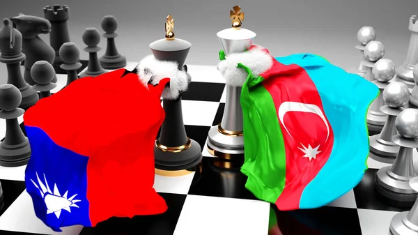 Tayvan Azerbaycan Diplomasi Sanatını Sembolize Eden Ulusal Bayraklı Iki Satranç — Stok fotoğraf