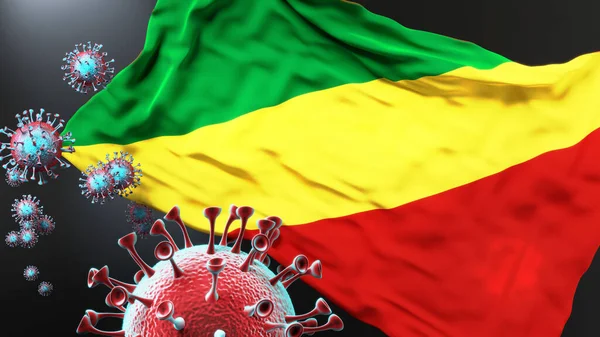 Congo Pandemia Covid Virus Corona Attaccare Bandiera Nazionale Del Congo — Foto Stock