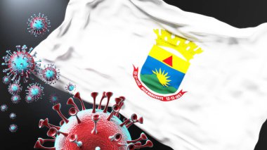 Belo Horizonte ve covid salgını. Virüs, Belo Horizonte 'nin bir şehir bayrağına saldırıyor. Bu şehirdeki virüs salgınıyla mücadele için bir sembol.