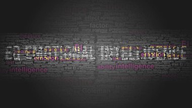 Eq duygusal zeka - buna bağlı temel terimler iki renkli kelime bulut posteri şeklinde düzenlenmiştir. İlgili birincil ve çevresel kavramlar, 3d illüstrasyon