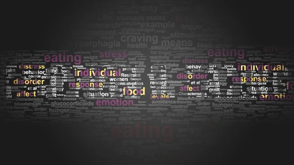 Emocjonalne Jedzenie Istotne Terminy Związane Nim Ułożone Kolorowy Plakat Słowo — Zdjęcie stockowe