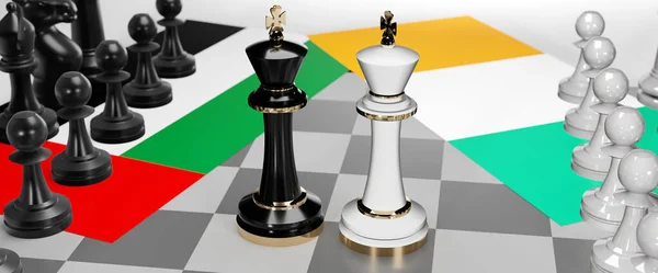 阿拉伯联合酋长国和爱尔兰 这两个国家之间的对话 辩论或对话 显示为两个国际象棋之王 国旗象征着微妙的外交艺术 3D的例证 — 图库照片