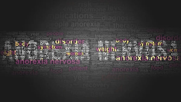 Anoreksja Nervosa Istotne Terminy Związane Nim Ułożone Kolorowy Plakat Słowo — Zdjęcie stockowe