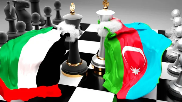 Birleşik Arap Emirlikleri Azerbaycan Diplomasi Sanatını Sembolize Eden Ulusal Bayraklı — Stok fotoğraf