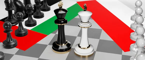 阿拉伯联合酋长国和印度尼西亚 这两个国家之间的对话 辩论或对话 显示为两个国际象棋之王 国旗象征着微妙的外交艺术 — 图库照片
