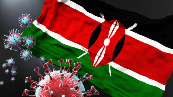 Kenya Pandemia Covida Virus Corona Che Attacca Bandiera Nazionale Del — Foto Stock