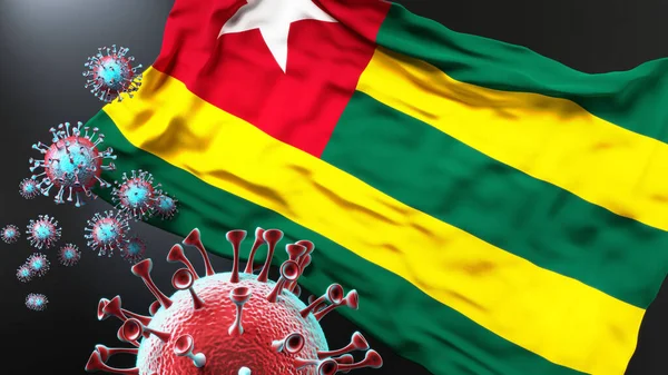 Togo Pandemia Codarda Virus Corona Che Attacca Bandiera Nazionale Del — Foto Stock