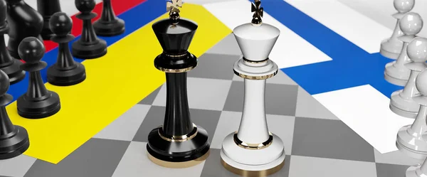 哥伦比亚和芬兰 Colombia Finland 这两个国家之间的对话 对话或对抗 显示为两位国际象棋之王 国旗象征着会议和谈判艺术 3D的例证 — 图库照片